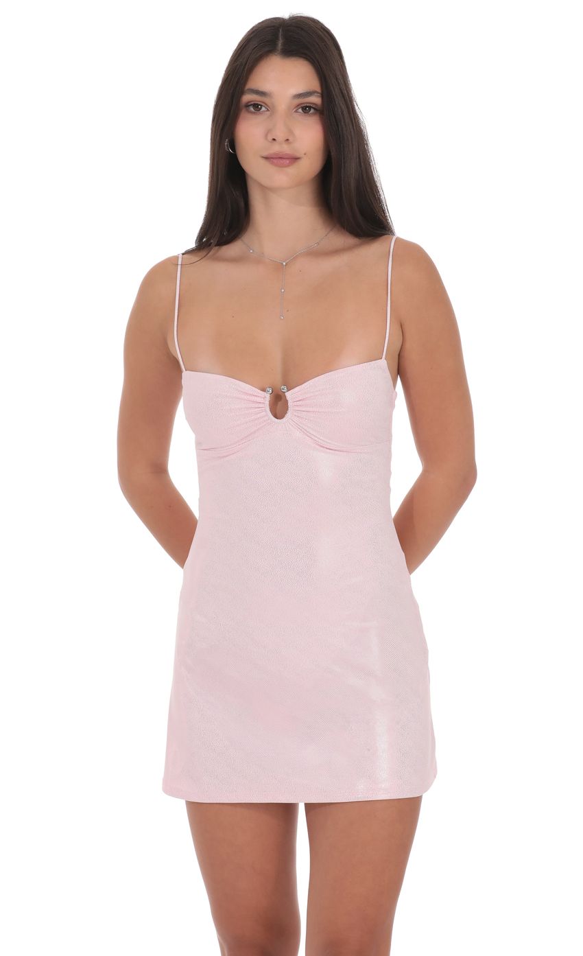 Lucy In The Sky Foil Embellished Dress in Baby Pink