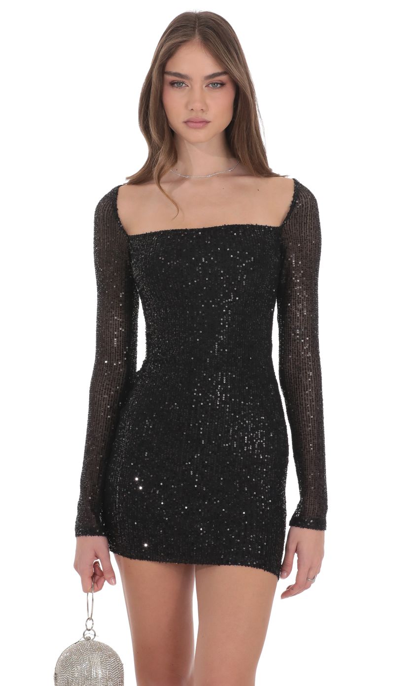 Lucy In The Sky Sequin Long Sleeve Dress in Black