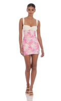 Lucy In The Sky Two-Tone Floral Mesh Bodycon Dress in Pink