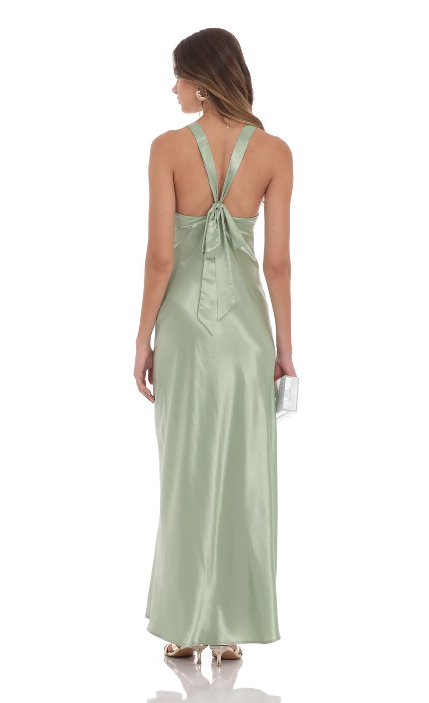 Lucy In The Sky Satin V-Neck Maxi Dress in Sage
