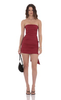 Lucy In The Sky Attachable Bow Strapless Dress in Red