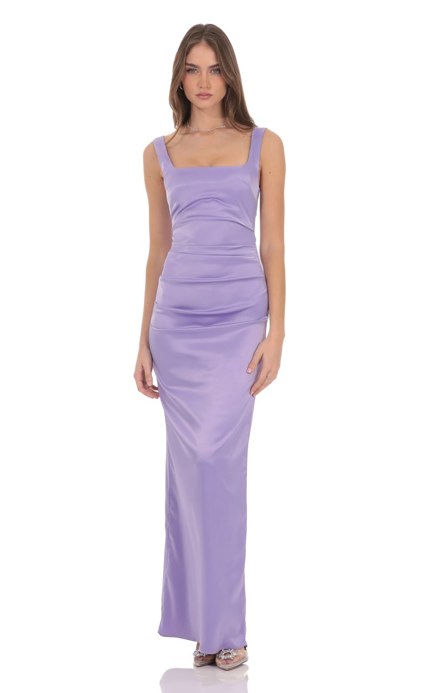Lucy In The Sky Satin Bodycon Maxi Dress in Lilac