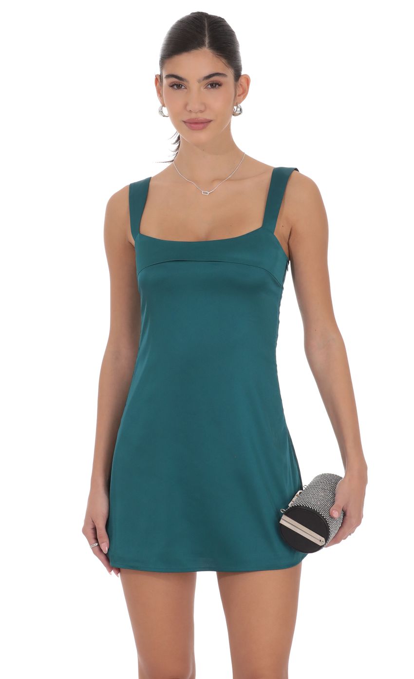 Lucy In The Sky Satin Shift Dress in Teal