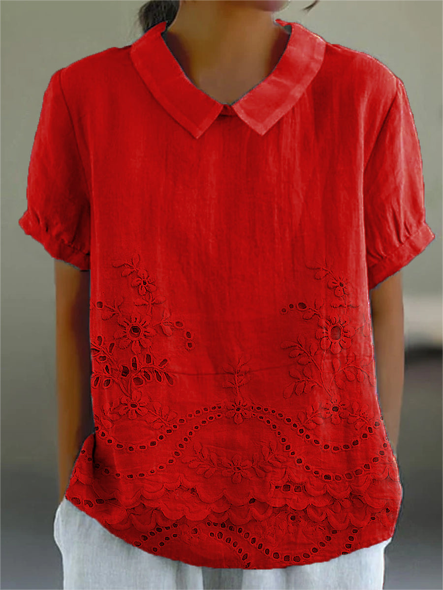 Nabalu Women’s Embroidered Blouse – Short Sleeve Collared Top