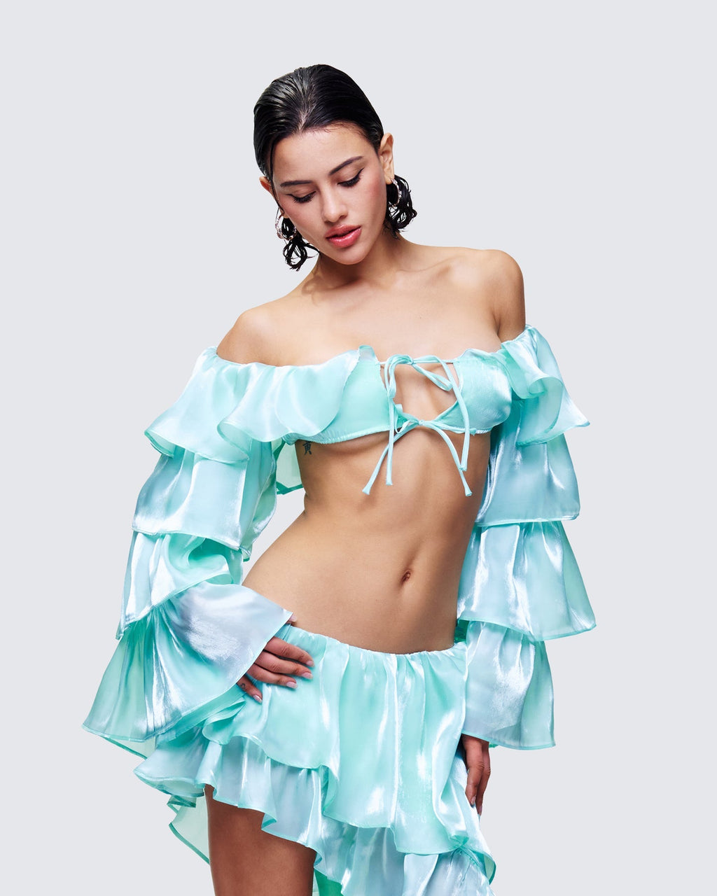 Finesse Skipper Ruffle Sleeve Crop Top