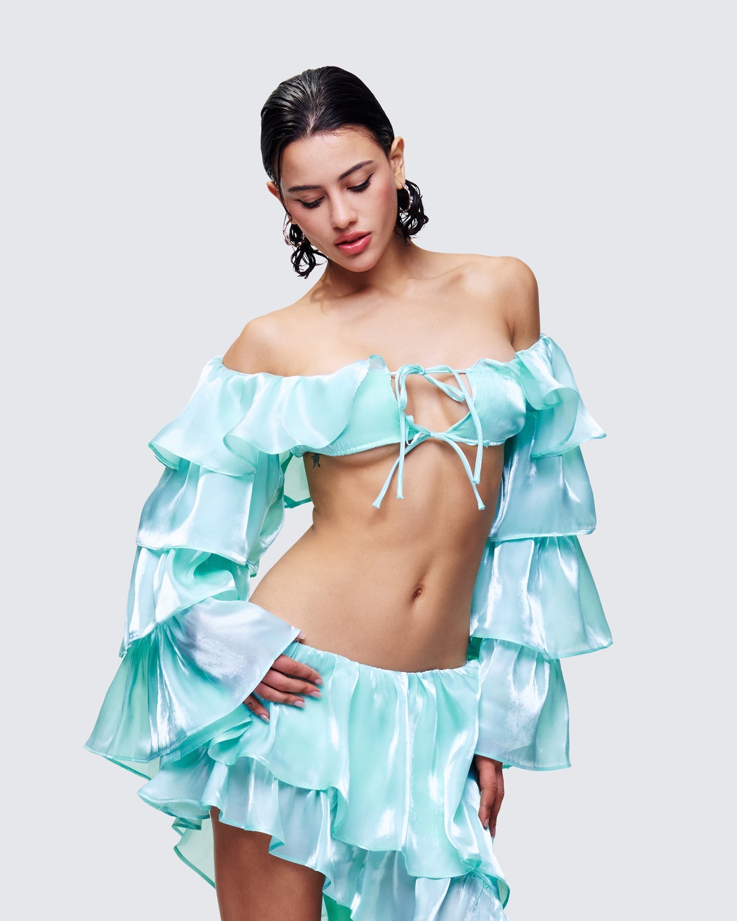 Finesse Skipper Ruffle Sleeve Crop Top