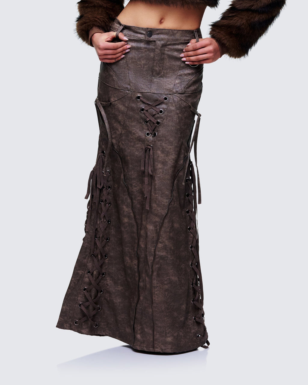 Finesse Hosea Brown Vegan Leather Maxi Skirt