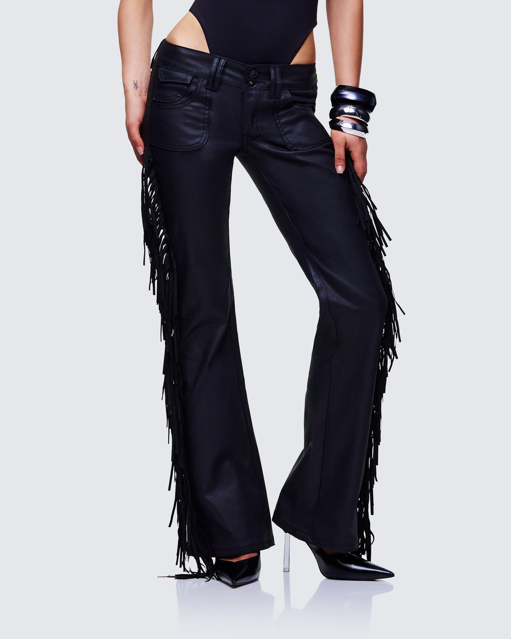 Finesse Delilah Black Denim Fringe Jeans