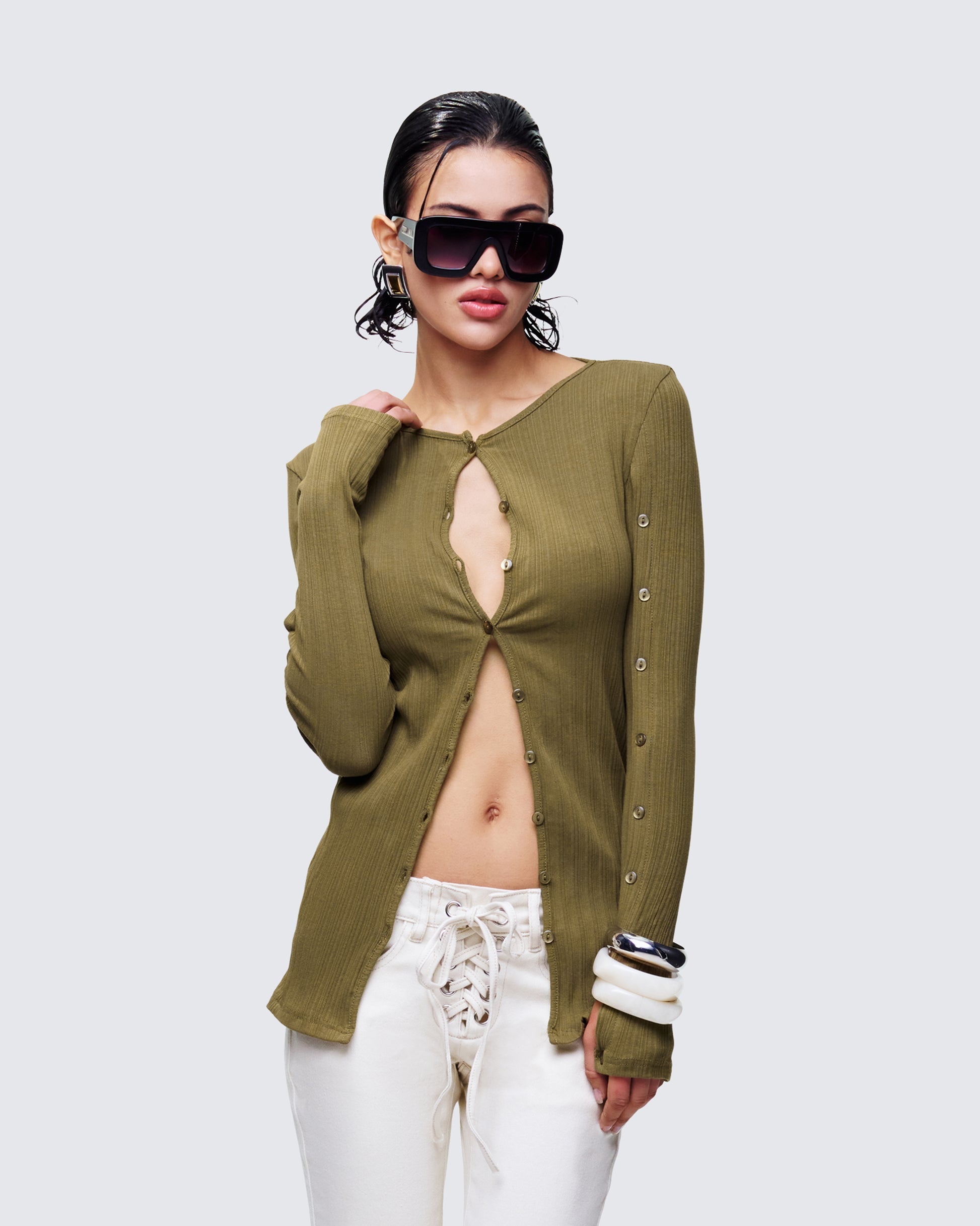 Finesse Aven Olive Texture Button Up Shirt
