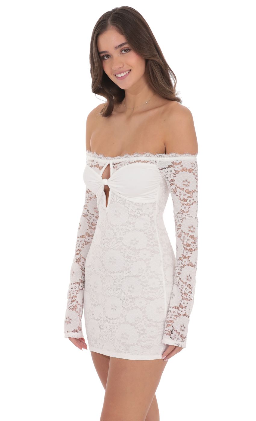 Lucy In The Sky Lace Off Shoulder Bodycon Dress in White
