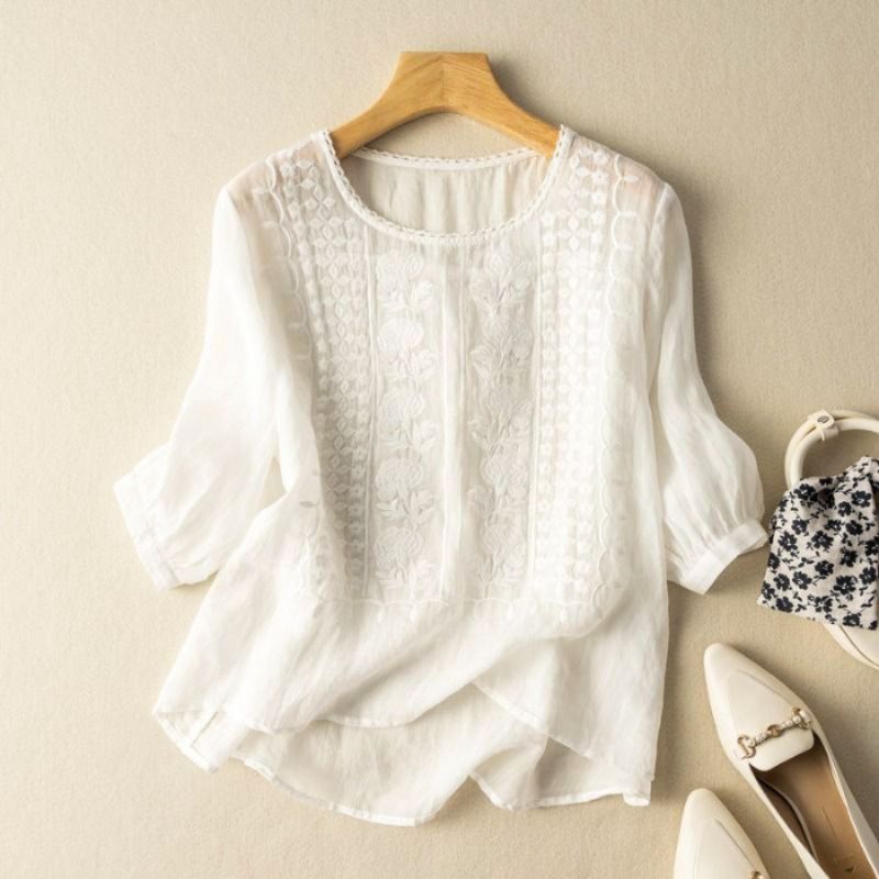 Nabalu Mariselle | Women’s Embroidered Relaxed Long Sleeve Blouse