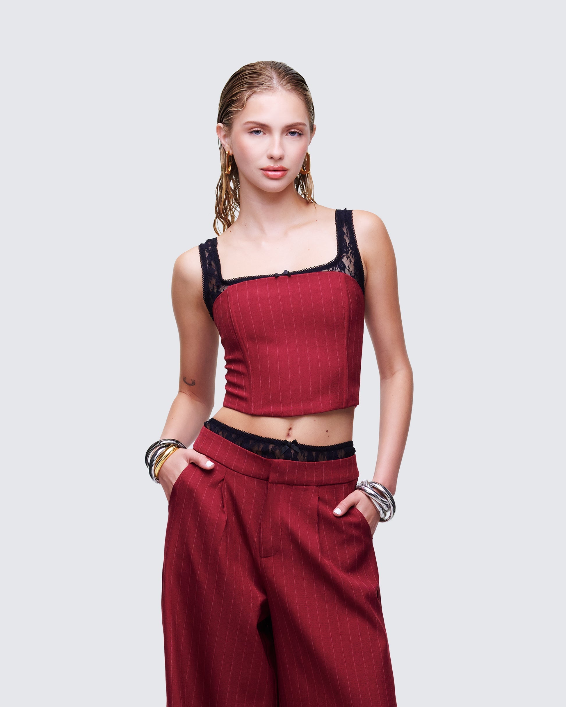 Scarlette Red Pinstripe Corset Top