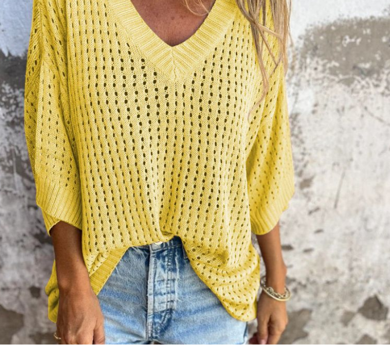 Nabalu Alira | Women’s V-Neck Open Knit Relaxed Sweater