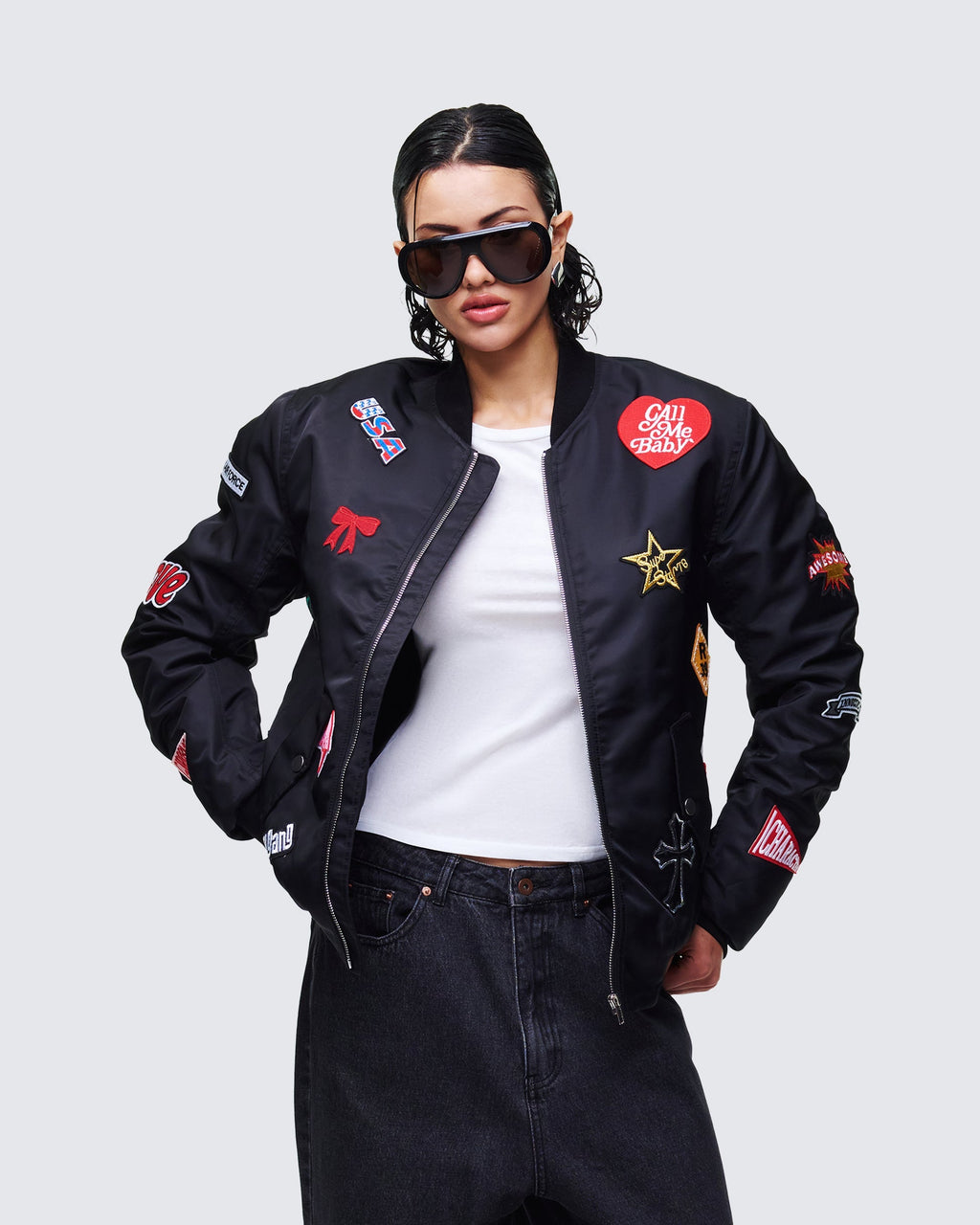 Finesse Becky Black Multi Patch Bomber