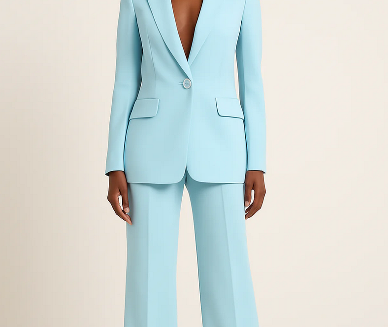Nabalu Women’s Elegant Evening Set – Single Button Blazer and Wide Leg Pants