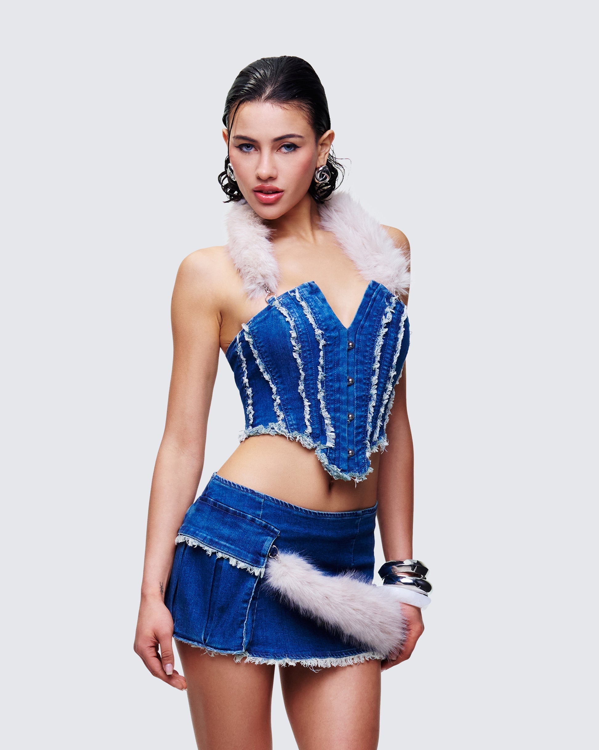 Finesse Sophelle Distressed Acid Wash Denim Corset