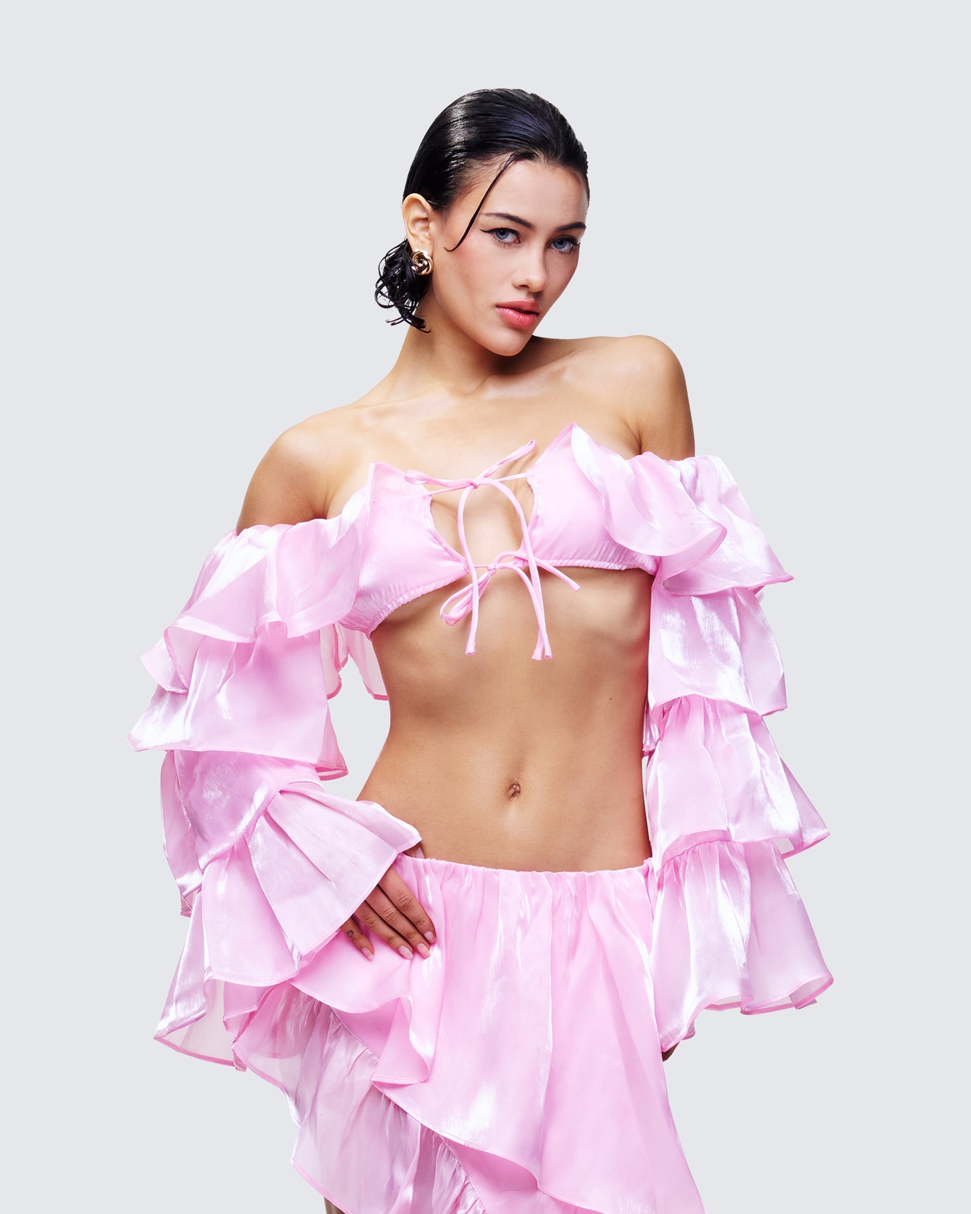 Finesse Skipper Ruffle Sleeve Crop Top
