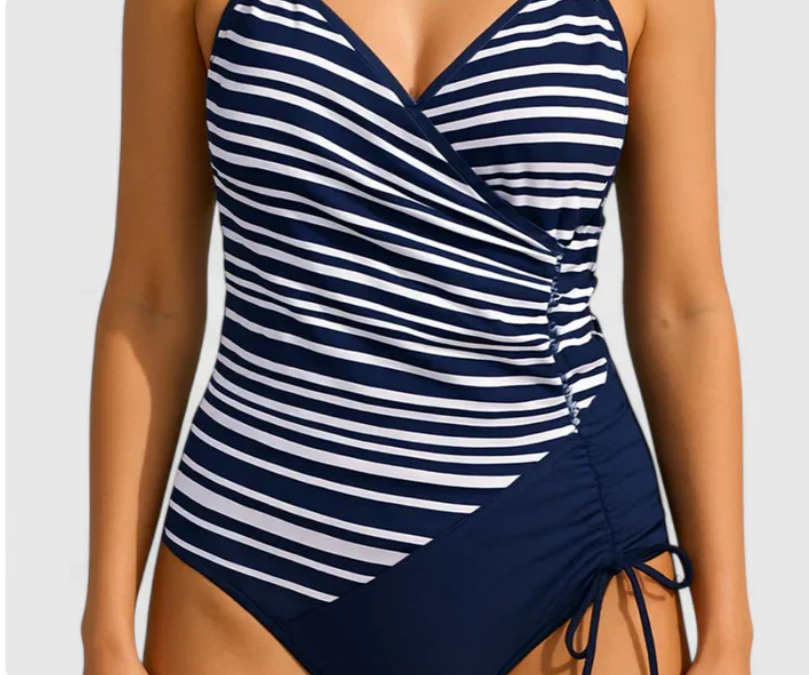 Nabalu Marivelle | Women’s Ruched Striped One-Piece Swimsuit