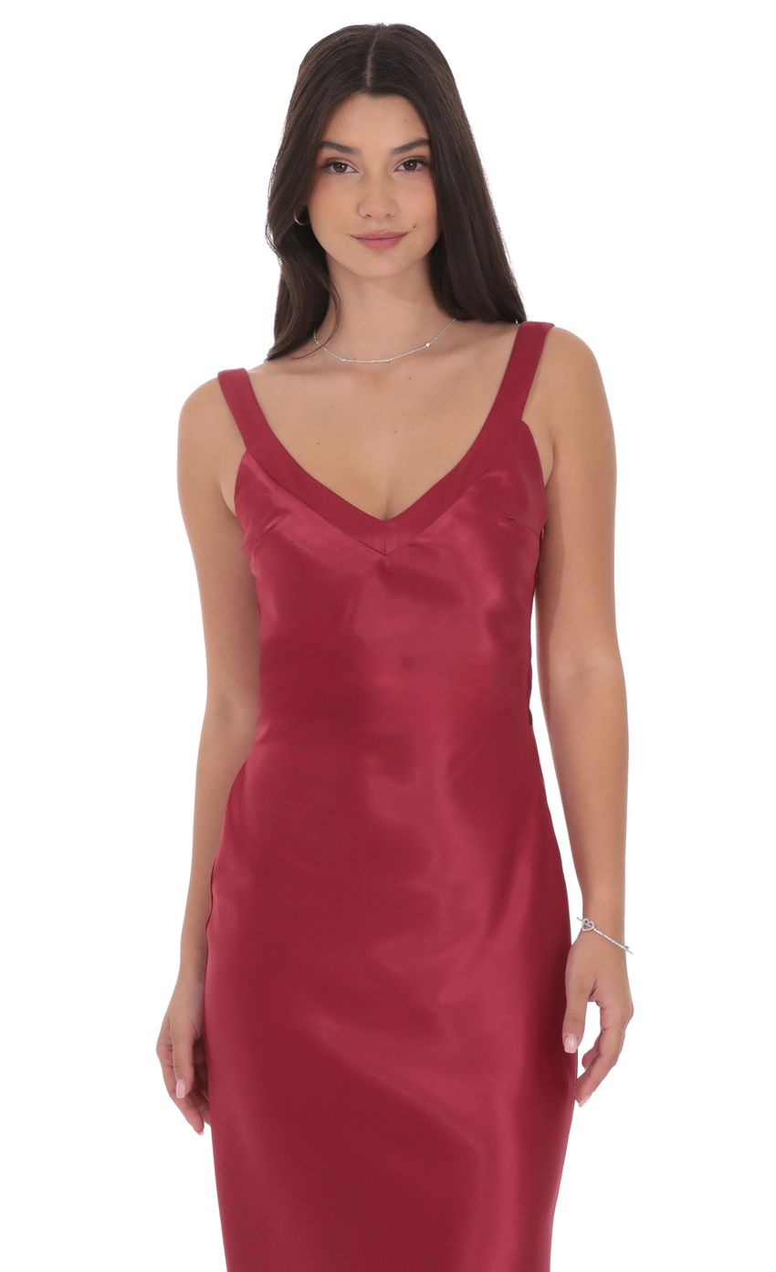 Lucy In The Sky Satin Open Back Maxi Dress in Maroon
