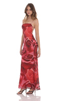 Lucy In The Sky Floral Bodycon Open Back Maxi Dress in Red