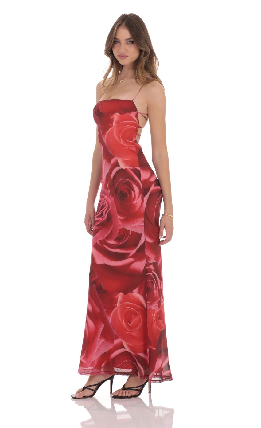 Lucy In The Sky Floral Bodycon Open Back Maxi Dress in Red
