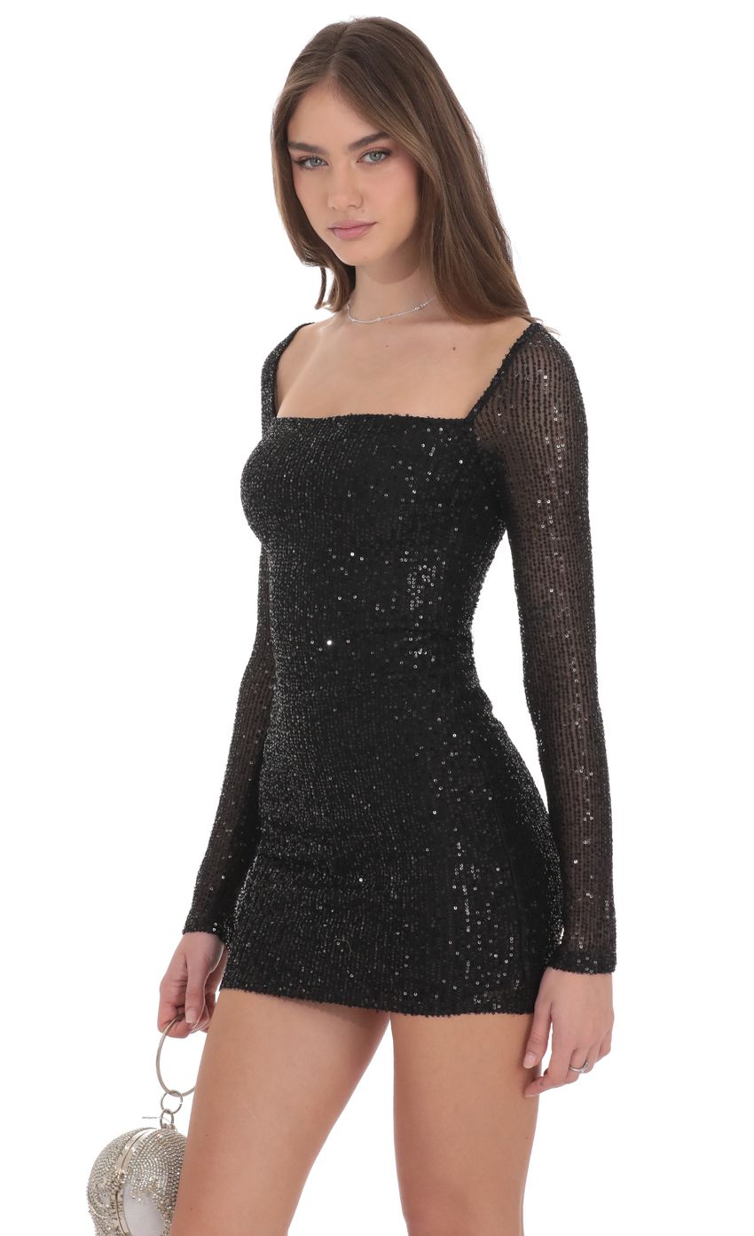 Lucy In The Sky Sequin Long Sleeve Dress in Black
