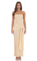 Lucy In The Sky Strapless Lace Tassel Wrap Maxi Dress in Vanilla