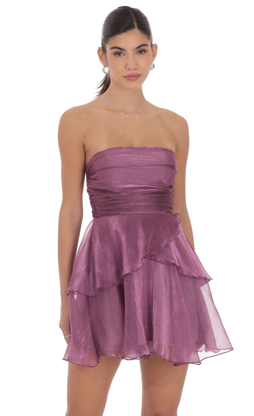 Lucy In The Sky Petal Ruffle Strapless Dress in Purple