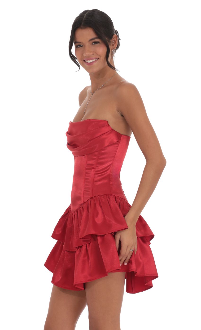 Lucy In The Sky Satin Corset Strapless Dress in Red