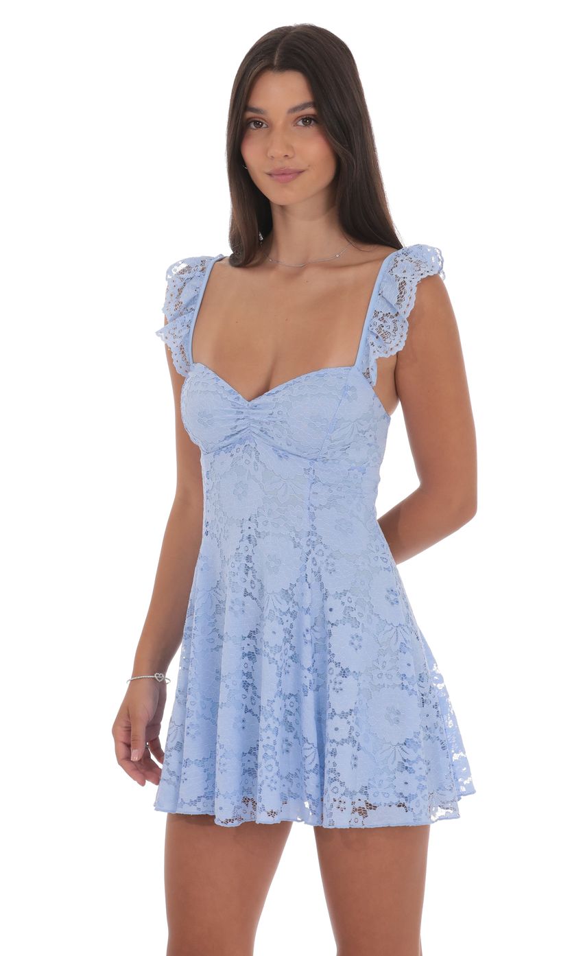 Lucy In The Sky Lace Fit and Flare Dress in Light Blue
