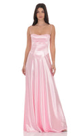Lucy In The Sky Satin Square Neck Maxi Dress in Pink