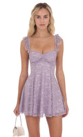 Lucy In The Sky Lace Mini Sequin Fit and Flare Dress in Lilac