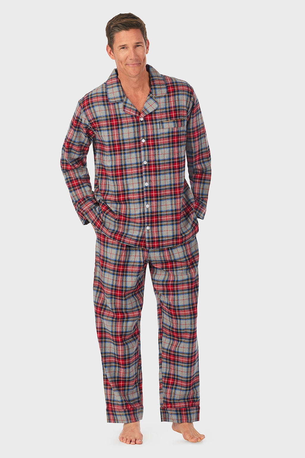 Lanz of Salzburg Men's Mens Grey Plaid Flannel Pajama