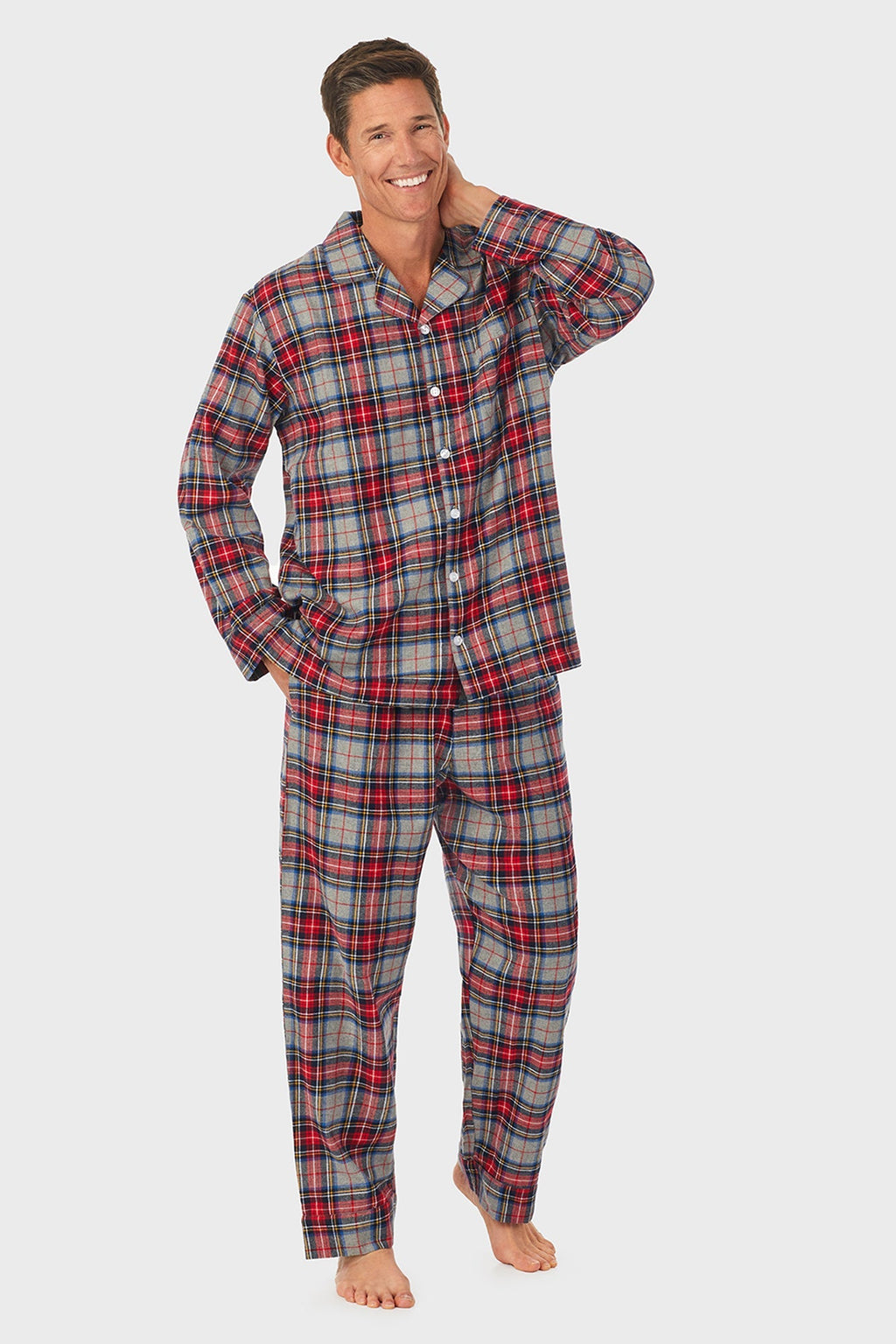 Lanz of Salzburg Men's Mens Grey Plaid Flannel Pajama