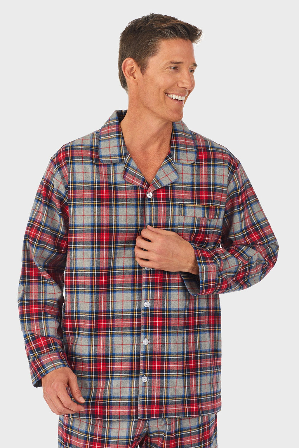 Lanz of Salzburg Men's Mens Grey Plaid Flannel Pajama