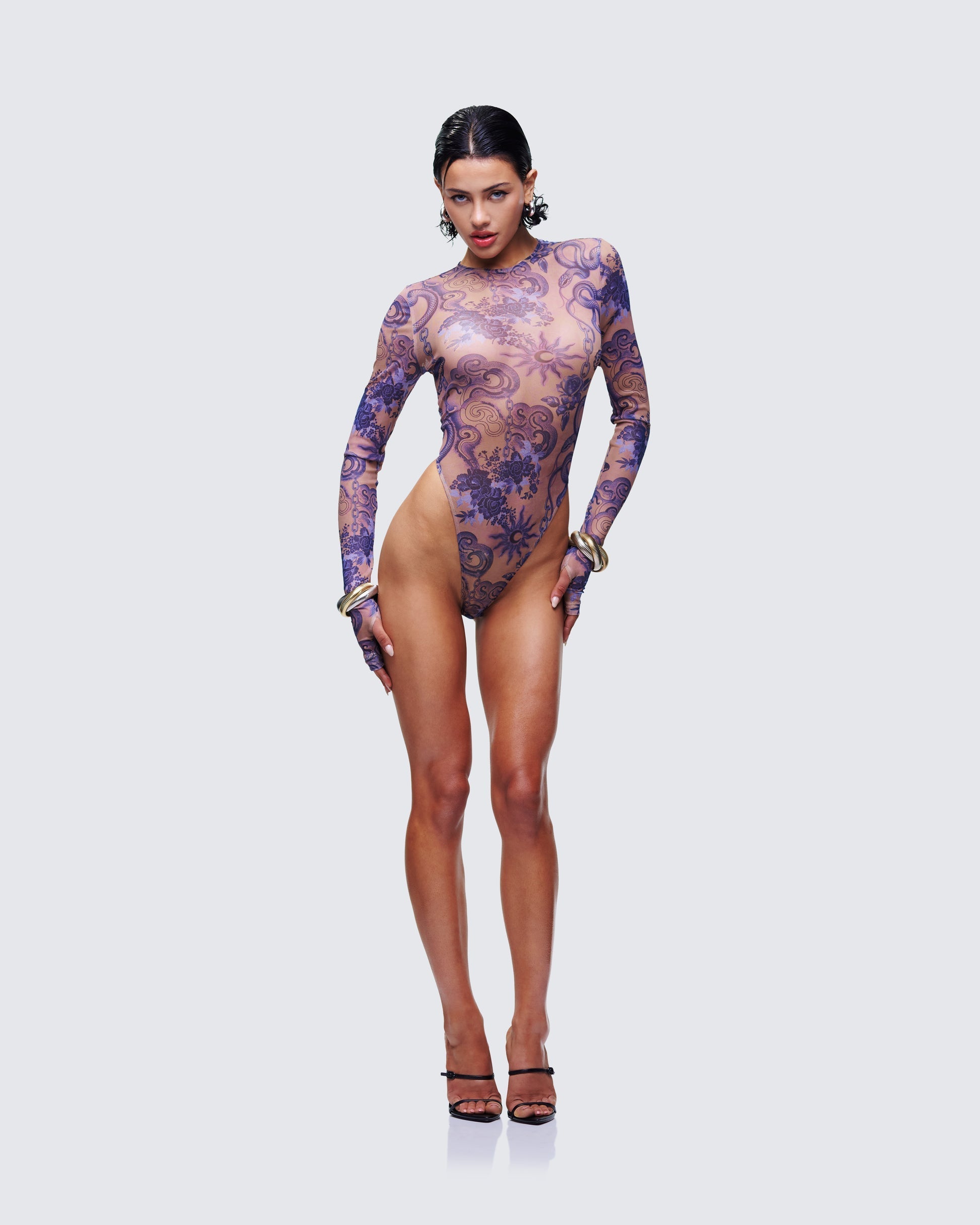 Finesse Thorne Multi Mesh Tattoo Printed Bodysuit