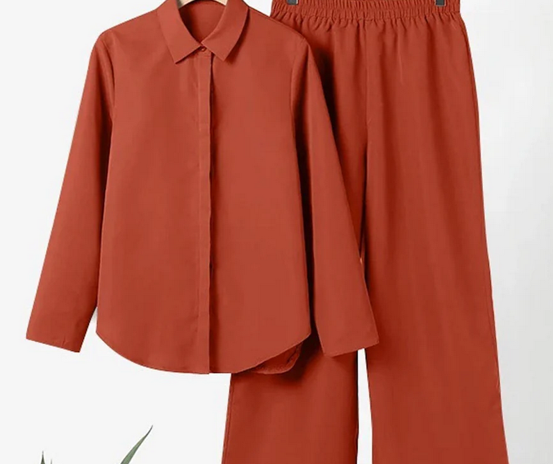 Nabalu Women 2 Piece Summer Set – Relaxed Shirt and Wide Leg Pants