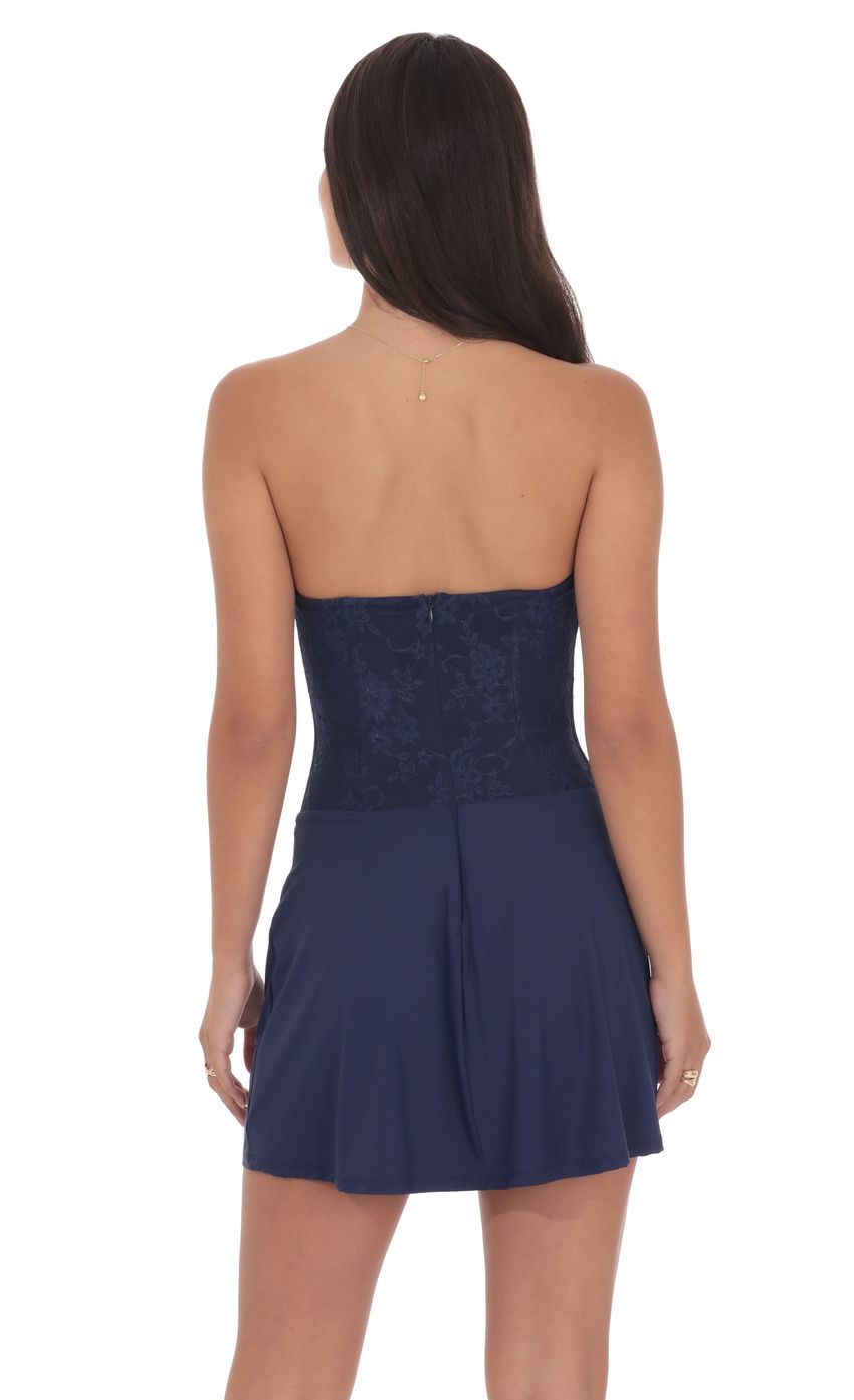 Lucy In The Sky Draped Waist Lace Corset Dress in Navy