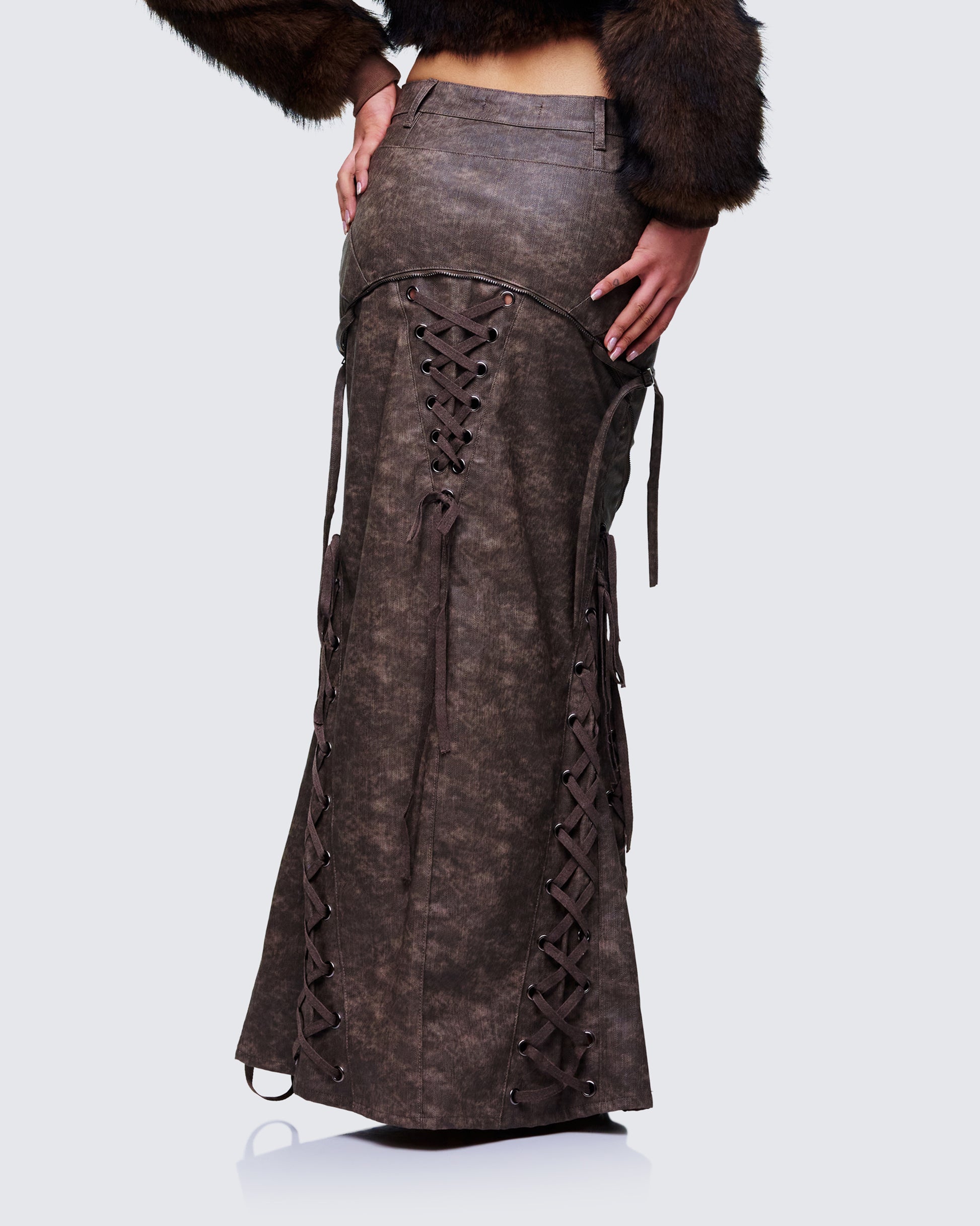 Finesse Hosea Brown Vegan Leather Maxi Skirt
