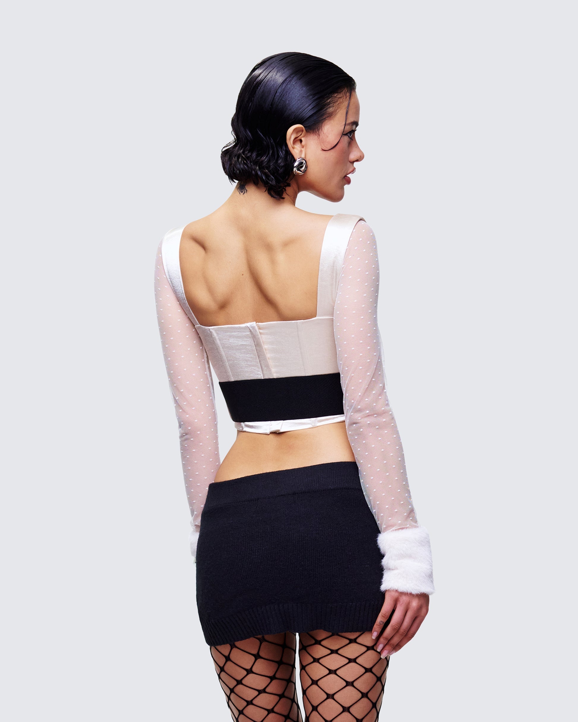 Finesse Rae Ivory Fur Cuff Corset Top