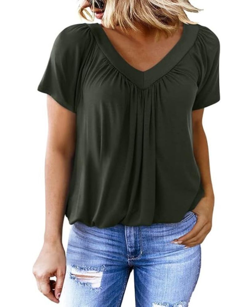 Nabalu Elowyn | Women’s V-Neck Short Sleeve Relaxed Blouse 2