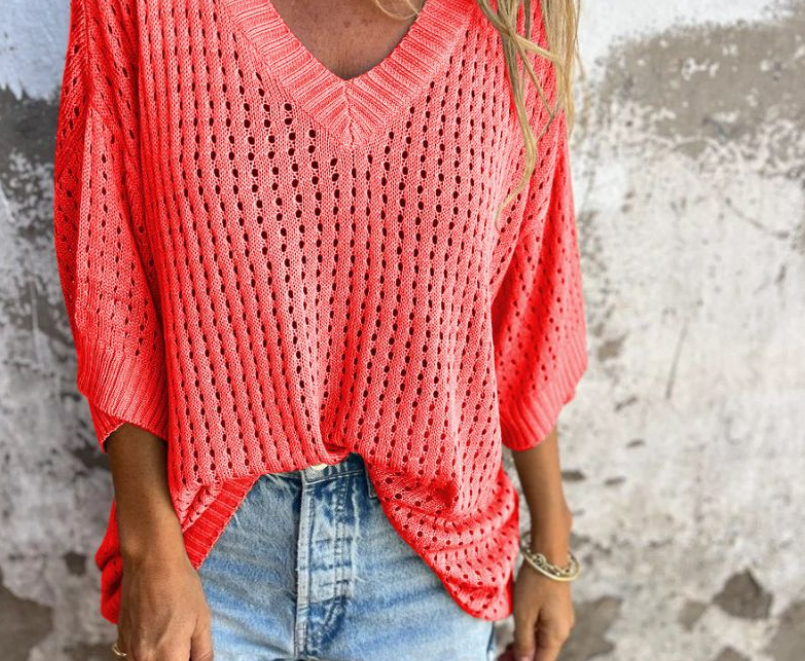 Nabalu Alira | Women’s V-Neck Open Knit Relaxed Sweater