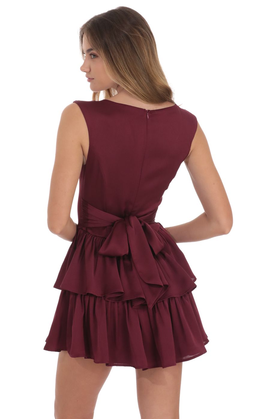 Lucy In The Sky Wide Strap Ruffle Dress in Burgundy
