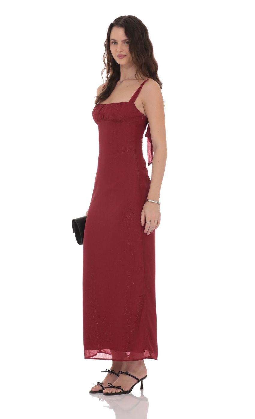 Lucy In The Sky Shimmer Empire Waist Maxi Dress in Maroon