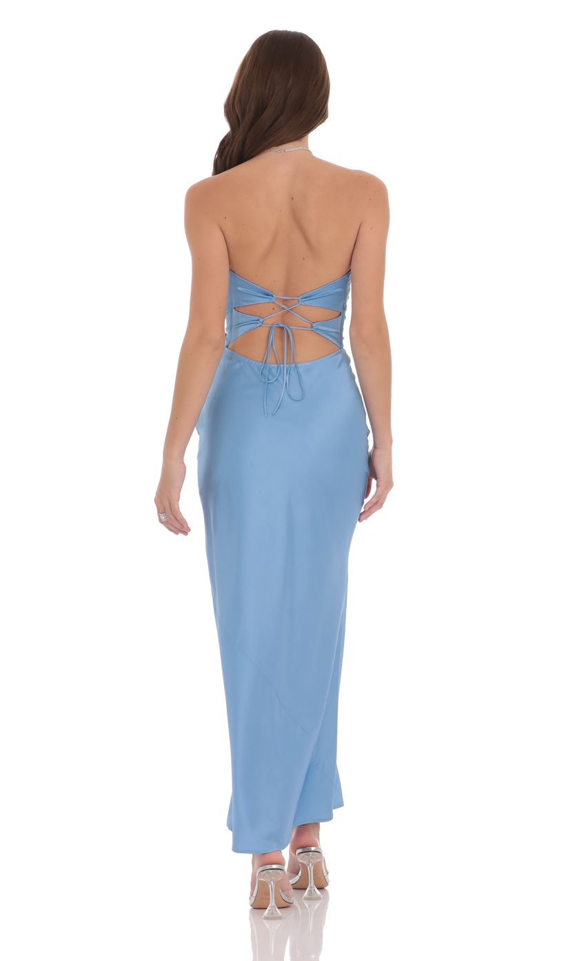 Lucy In The Sky Satin Twist Cutout Maxi Dress in Light Blue