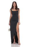 Lucy In The Sky Open Back Bow Maxi Dress in Black