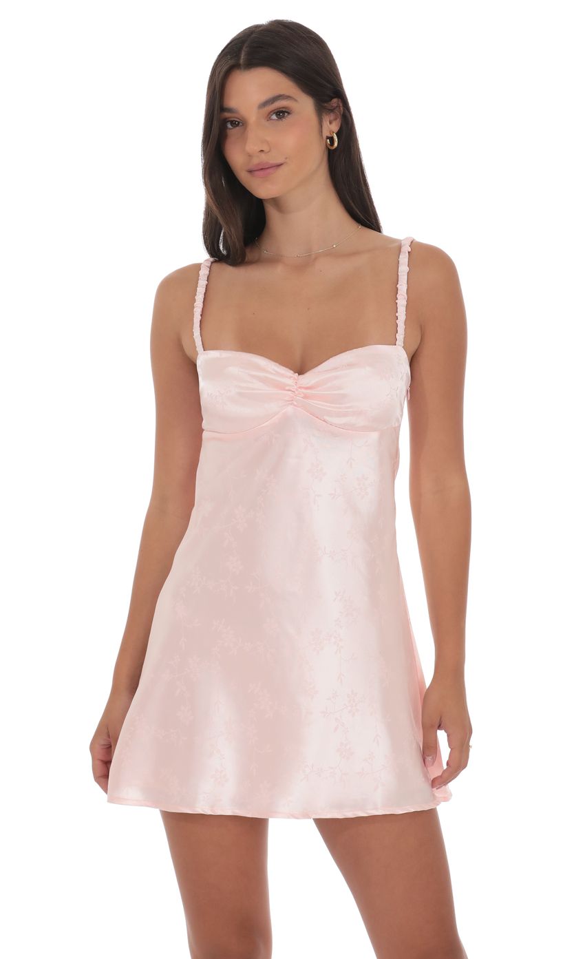 Lucy In The Sky Jacquard Babydoll Dress in Baby Pink