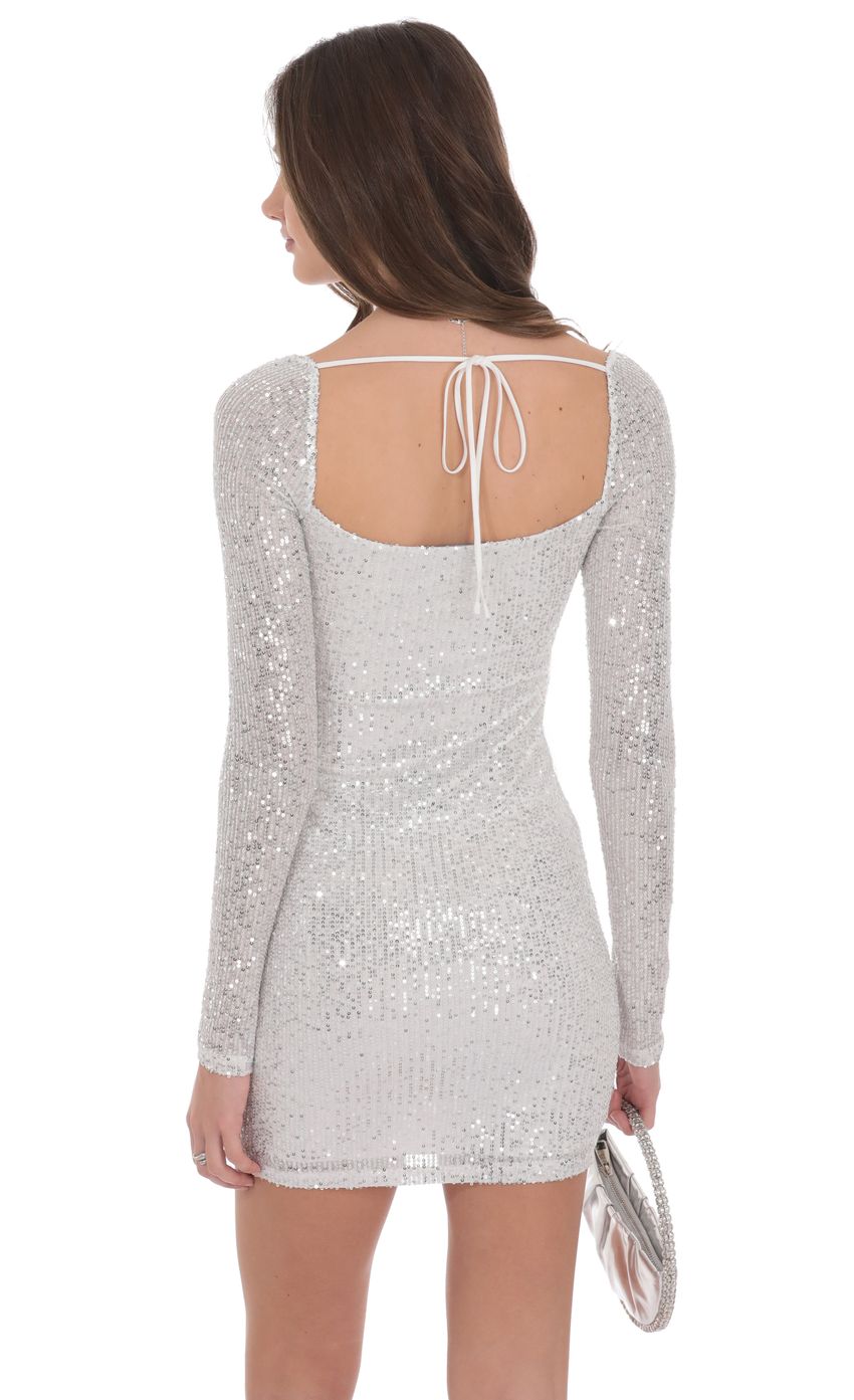 Lucy In The Sky Sequin Long Sleeve Dress in Silver
