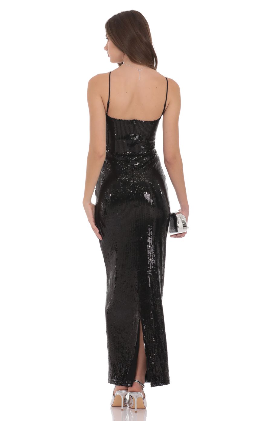 Lucy In The Sky Sequin Keyhole Maxi Dress in Black