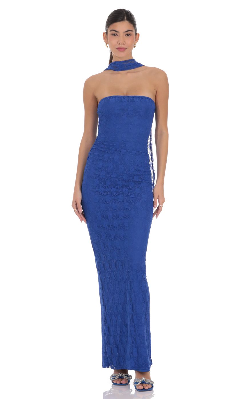 Lucy In The Sky Scarf Lace Maxi Dress in Royal Blue
